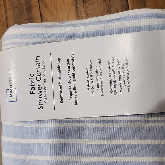 Mainstays White & Chambray Stripe Fabric Shower Curtain - Picture 5 of 7